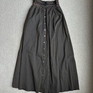 La Ligne Gray Smocked A-line Maxi Skirt